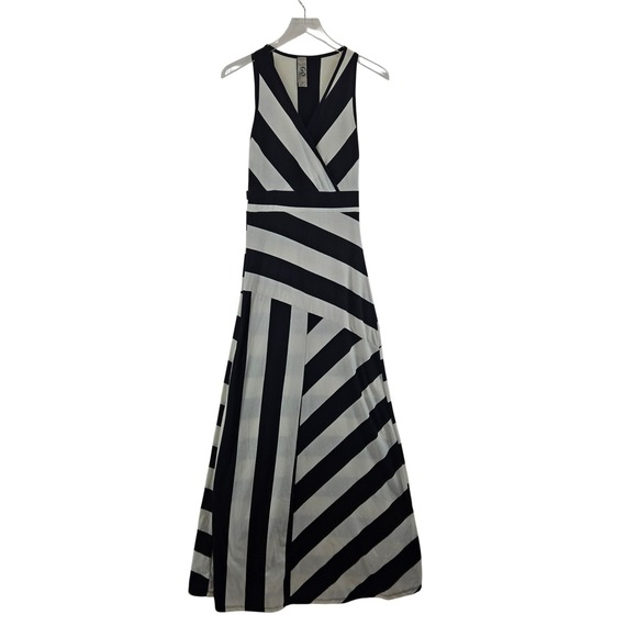 Go Couture Black White Striped Sleeveless V-Neck Maxi Dress Small Made in USA - Picture 3 of 11